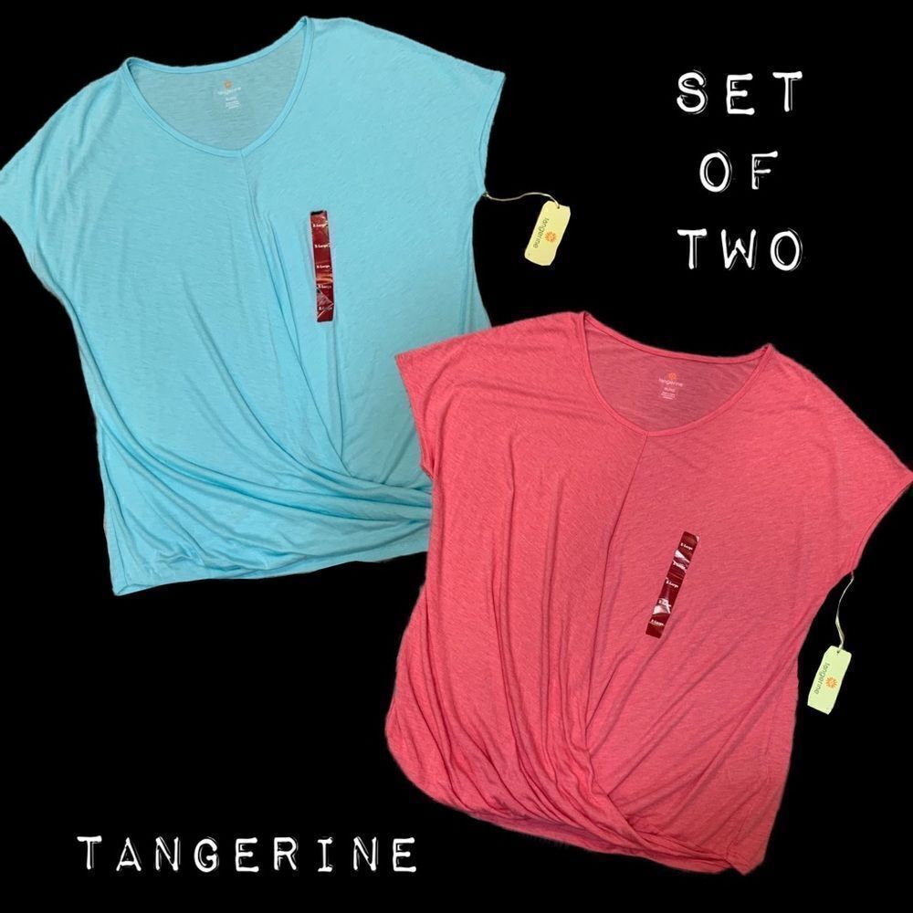 NWT set of 2 Tangerine Heather blue mint, pink rose twisted hem short sl…